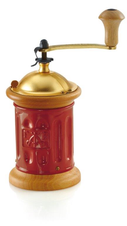Manual Coffee Grinder Red In Beechwood And Steel Made In Italy By