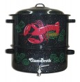 Granite Ware 19 Quart Enamel on Steel 2 Tier Decorated Clam and Lobster Steamer with Faucet 