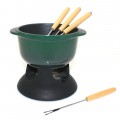 Enameled Cast Iron Fontignac Fondue Set with 4 Fondue Forks made in France green