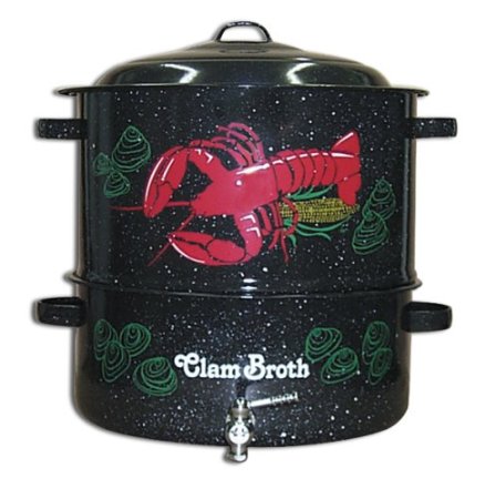 Granite Ware 19 Quart Enamel on Steel 2 Tier Decorated Clam and Lobster  Steamer with Faucet